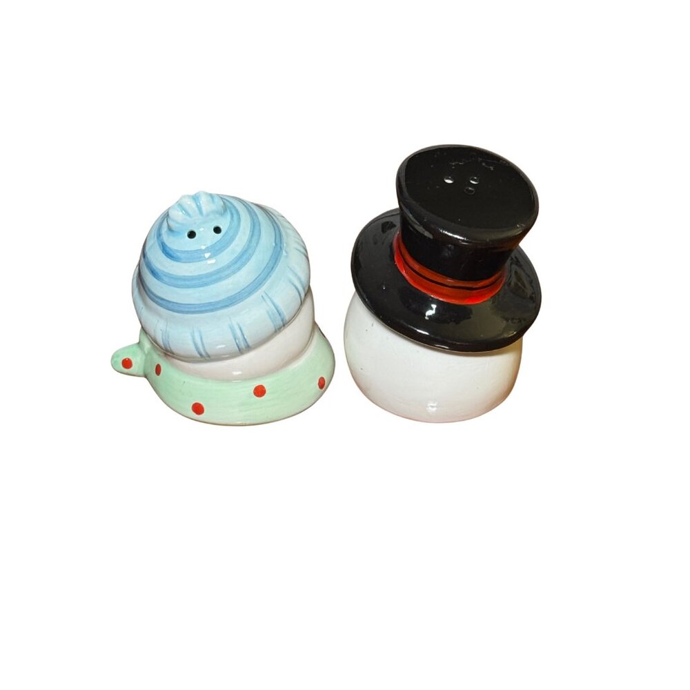 Kathryn Beich Snowman Salt & Pepper Shakers Ceramic 4" - Picture 5 of 6